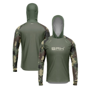Camisa de Pesca Brk com Luva e Capuz Hybrid Camuflada Verde com Proteção Solar UV50+
