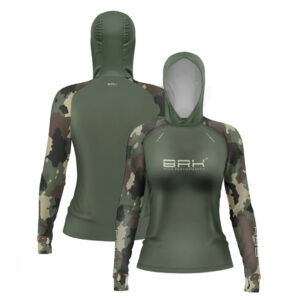Camisa de Pesca Feminina Brk com Luva e Capuz Hybrid Camuflada Verde com Proteção Solar UV50+