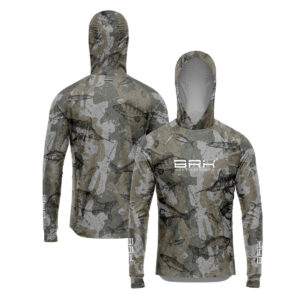 Camisa de Pesca Brk com Luva e Capuz Hybrid Camuflada Peixe com Proteção Solar UV50+