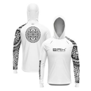 Camisa de Pesca Brk com Luva e Capuz Hybrid Branca Maori com Proteção Solar UV50+