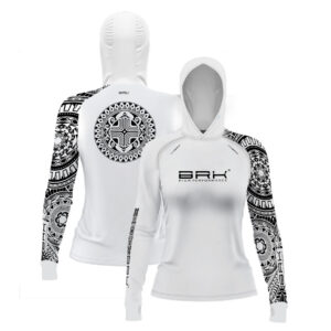 Camisa de Pesca Feminina Brk com Luva e Capuz Hybrid Branca Maori com Proteção Solar UV50+