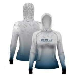 Camisa de Pesca Feminina Brk com Luva e Capuz Hybrid Camo Branca e Azul com Proteção Solar UV50+