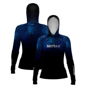 Camisa de Pesca Feminina Brk com Luva e Capuz Hybrid Cryptek Azul com Proteção Solar UV50+