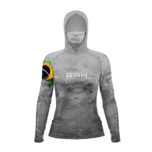 Camisa FusionX Feminina  Brk Fishing Brasil Militar Cinza com Proteção UV50+