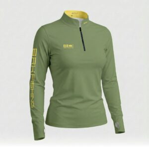 Camisa ArmorX Feminina Brk Fishing Verde Militar com Detalhes em Amarelo com Proteção UV50+