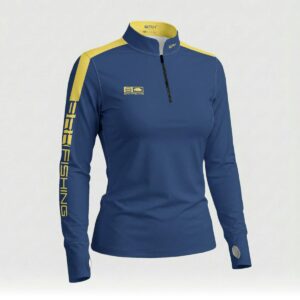 Camisa ArmorX Feminina Brk Fishing Azul com Detalhes em Amarelo com Proteção UV50+