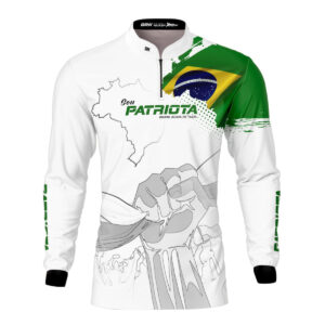 Camisa Agro Brk Básica Patriota Bandeira do Brasil Branca com Proteção UV50+