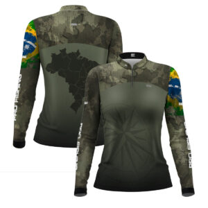 Camisa Feminina  Agro Brk Bussola Brasil Camuflada com Proteção Solar UV50+