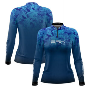 Camisa de Pesca Feminina Brk Azul Naval Camuflado com Proteção UV50+