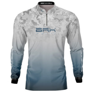Camisa de Pesca BRK Cinza e Azul Camuflado com Proteção UV50+