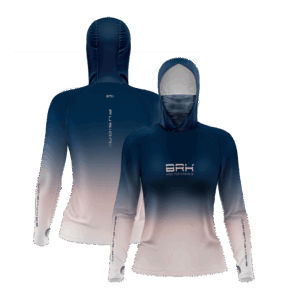 Camisa FusionX Feminina Brk Clean Degradê Azul Bege com Capuz e Proteção Solar UV50+