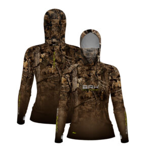 Camisa FusionX Feminina Brk Hunter Camuflada Galhos Marrom com Capuz e Proteção UV50+