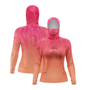 Camisa FusionX Feminina Brk Clean Efeito Água Laranja Rosa com Capuz e Proteção Solar UV50+