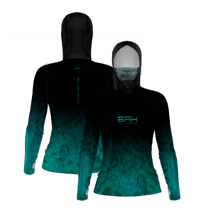 Camisa FusionX Feminina Brk Deep Azul Turquesa com Capuz e Proteção Solar UV50+