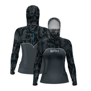 Camisa FusionX Feminina Brk Deep Cinza Camuflado com Capuz e Proteção Solar UV50+