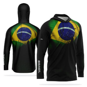 Camisa de Pesca Com Capuz Brk Brasil Preta Com UV50+