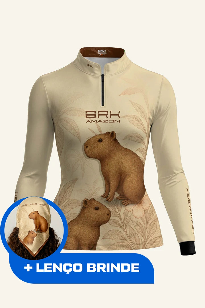 Camisa Feminina Brk Amazon Capivara Floral com Proteção UV50