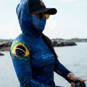 Camisa FusionX Feminina  Brk Fishing Brasil Militar Azul com Proteção UV50+