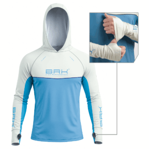 Camisa de Pesca Brk com Capuz Hybrid Bege com Azul com Proteção Solar UV50+