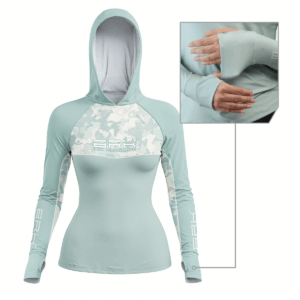 Camisa de Pesca Feminina Brk com Capuz Hybrid Camu Selva com Proteção Solar UV50+