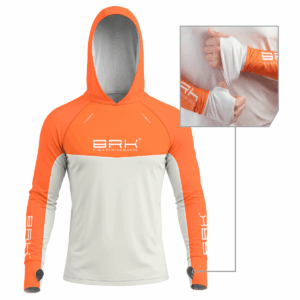 Camisa de Pesca Brk com Capuz Hybrid Laranja com Proteção Solar UV50+