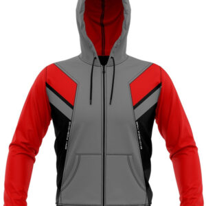 Moletom Blusa com Capuz e Bolso Brk Cinza e Vermelho