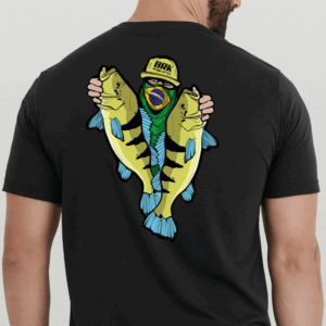 Camiseta de Pesca Brk Fishing Pescador de Tucunaré Azul com Algodão Premium