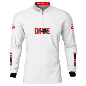 Camisa de Pesca Brk 'Dive' Branca e Vermelha com UV50+