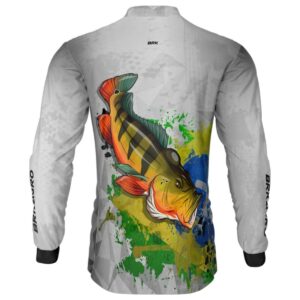 Camisa de Pesca Brk Ciano e Branco com Proteção UV50+