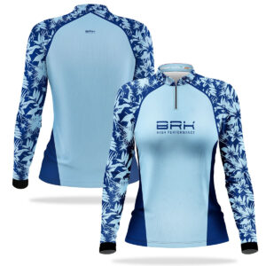 Camisa de Pesca Feminina Brk Básica Floral Azul Claro com Proteção UV50+