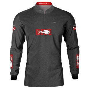 Camisa de Pesca Brk 'Dive' Preta e Vermelha com UV50+